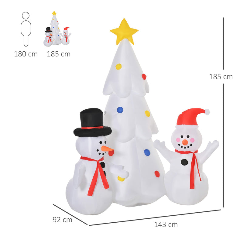 Albero di Natale Gonfiabile H185 cm con Pupazzi di Neve Bianco