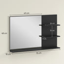 Specchio Bagno da Parete 75x10x48 cm con Mensole in Legno e Vetro Nero  