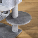 Albero Tiragraffi per Gatti con Palo Casetta Letto Amaca e 2 Giochi in Legno e Peluche Grigio      