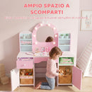 Set Toeletta Trucco Bambina 2 in 1 90x41x104 cm con Sgabello Specchio Luci a 2 Colori Cassetto e Ripiani in MDF Rosa      