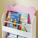 Libreria per Bambini 55x15x110 cm a Forma di Orsetto a 3 Ripiani con Barriere Frontali in MDF e Legno Rosa  