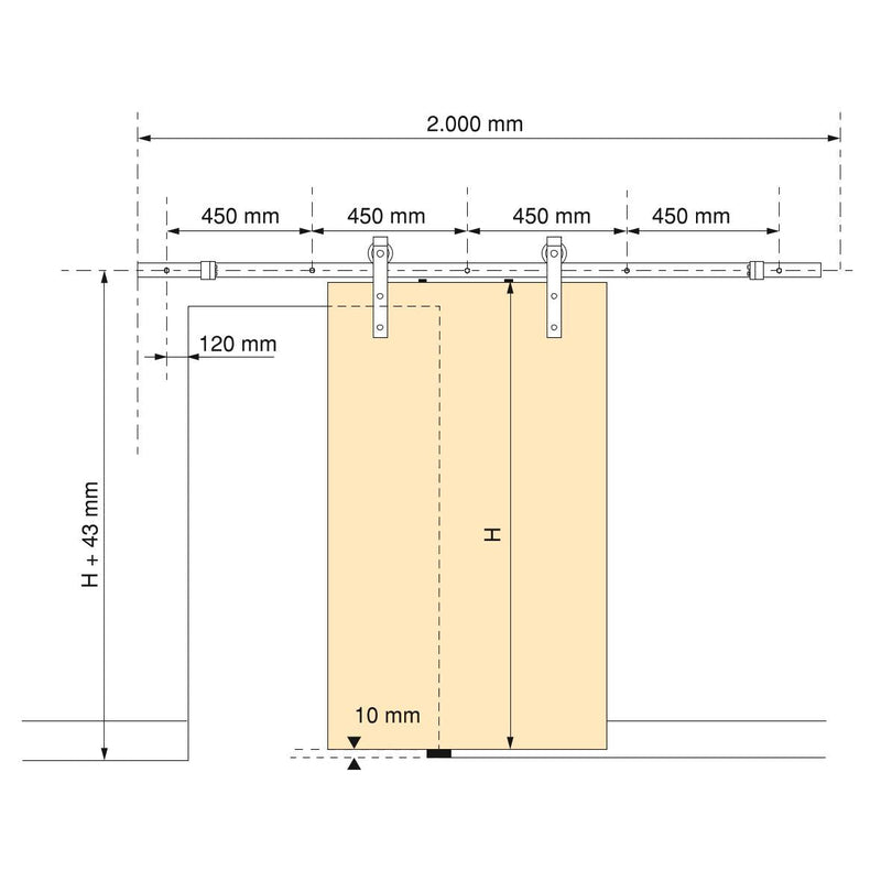 Sistema Barn per Ante Scorrevoli in Legno Verniciato Nero Acciaio e Tecno Emuca