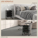 Carrello Multiuso 40,8x33,5x60,5 cm con 3 Cestini Estraibili e Ruote per Cucina e Ufficio in Acciaio e PP Nero      