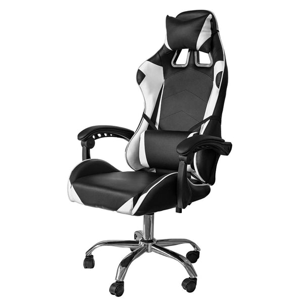 Ergonomischer Gaming-Stuhl 64x53x122-133 cm mit Lordosenstütze und Kopfstütze aus weißem Kunstleder prezzo