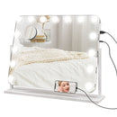 Specchio da Tavolo in Vetro con 14 Luci LED Regolabili e Ricarica USB 62,5x14x49,5 cm  per Trucco Make up Bianco  