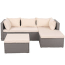 Set Salotto Divano da Giardino con Pouf Contenitore in Polyrattan Beige