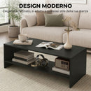 Tavolino da Caffè Moderno a 2 Livelli 100x40x41,5 cm con Ripiano Aperto in Truciolato Nero      