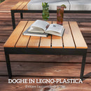 Set Salotto da Giardino Modulabile 2 Divanetti e 2 Tavolini in Metallo e Legno Composito Grigio Nero e Teak    