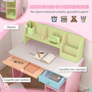 Tavolo Scrivania per Bambini 5-8 Anni 90x45x90 cm con Sedia Scaffale Mensola Estraibile e Cassetto in MDF Rosa      
