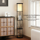 Lampada da Terra LED con Ripiani Rotondi Ø29 x 158A cm Paralume in Tessuto Interruttore a Pedale e Telecomando Nero      