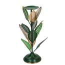 Portacandele metallo verde oro foglie 1p cm Ø21xh38