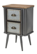 Comodino Illinois 40x30x64 cm in Ferro e Legno di Abete Grigio e Naturale