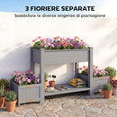 Fioriera Rialzata 149x46x76 cm con 2 Vasi Laterali e Ripiano per Attrezzi in Legno di Abete Grigio      