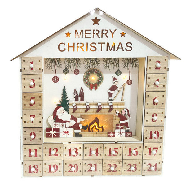 Adventskalender 34x8x35 cm Holzhaus mit Lichtern acquista