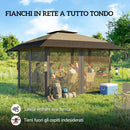 Gazebo Pieghevole 400x400x287 cm con 4 Zanzariere Laterali Doppio Tetto e Sacchi di Sabbia Cachi e Marrone      