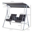 Dondolo 2 Posti da Giardino 175x112x165 cm con Tavolino Tessuto Oxford Grigio