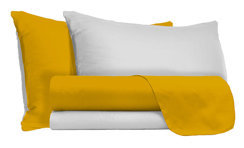 Set Lenzuola Sopra Sotto e Federe Doubleface Senape\/Grigio Chiaro Varie Misure