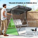 Dondolo da Giardino a 3 Posti 171x108x154 cm con Tetto Parasole Rimovibile in Metallo Grigio scuro      