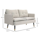 Divano 2 Posti 139x68x80 cm con Cuscini Imbottiti in Tessuto Effetto Lino Bianco Crema  