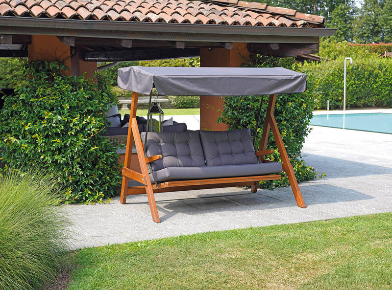 Dondolo da Giardino 3 Posti 190x120x180 cm in Legno con Cuscini Grigio
