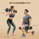 Set 2 in 1 con 2 Manubri Convertibili in Bilanciere Peso Totale 30 kg e Dischi Pesi Regolabili Nero      