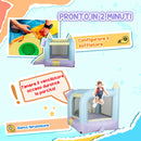 Castello Giostra Gonfiabile 250x165x200 cm per Bambini 3-8 Anni Scivolo e Area di Salto con Soffiatore Lilla e Azzurro 