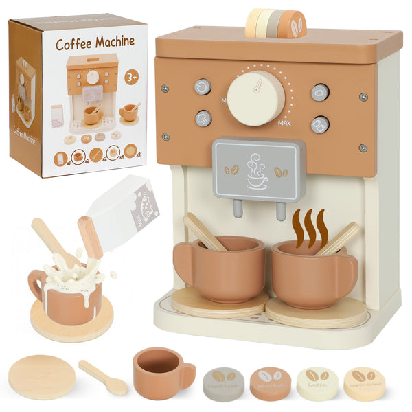 Macchina del Caffè Giocattolo per Bambini con Accessori in Legno Marrone sconto