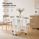 Tavolo Pieghevole Multiuso 120x80x75 cm con 4 Ruote con Freno in MDF Effetto Marmo      