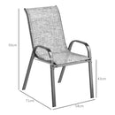 Set 4 Sedie da Giardino 54x71x93 cm Impilabili con Braccioli Curvi in Acciaio e Tessuto Traspirante Grigio      
