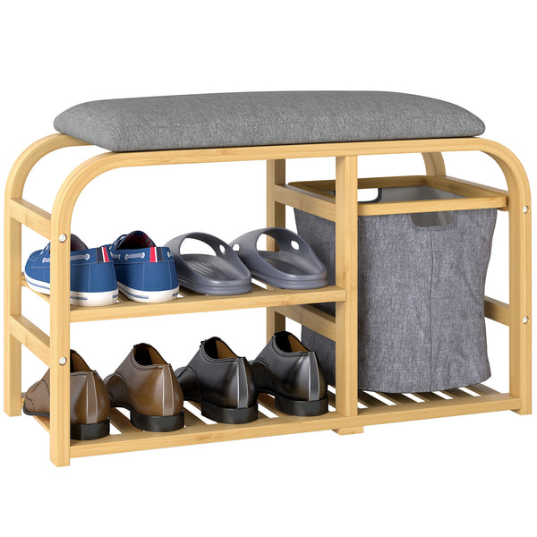 sconto Panca Scarpiera da Ingresso 70x30x45 cm con Seduta Imbottita e Cesta Estraibile Design a Doghe Legno