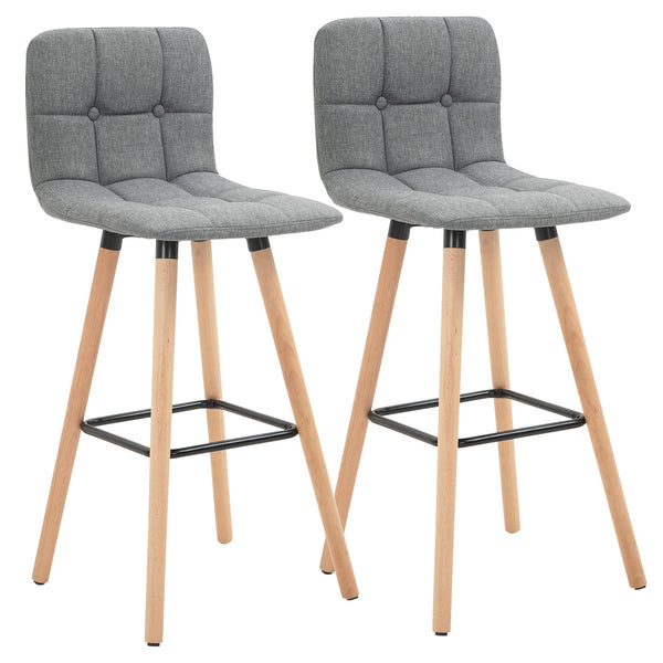 Set 2 Hocker 41,5x47x97,5 cm Holzbeine Stoff Leinenoptik Grau online