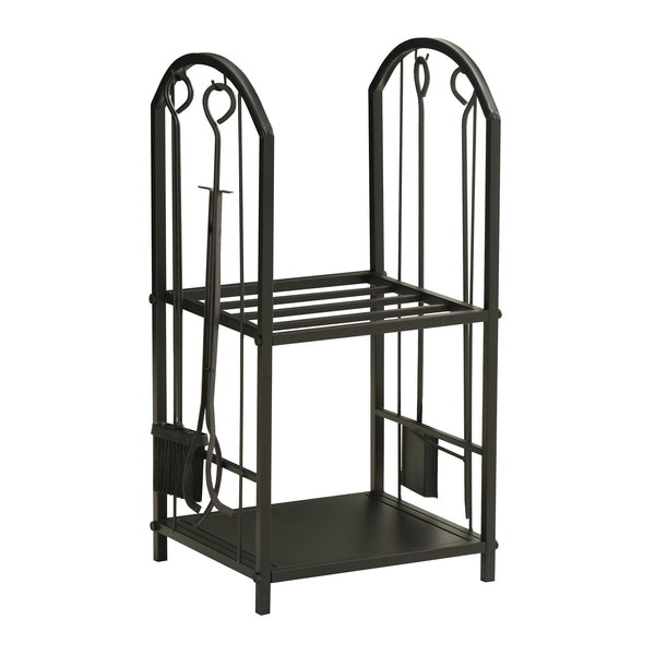 Portalegna per Camino Legnaia a 2 ripiani in Metallo 41,5x32,5x74,5 cm Max 60Kg con attrezzi Nero prezzo