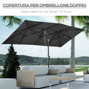 Ombrellone Doppio 150x295x170-214 cm Inclinabile e Regolabile in Poliestere e Metallo Grigio  