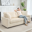 Divano 3 Posti con Molle Insacchettate e 2 Cuscini 212x80x88 cm in Velluto a Coste Bianco Crema  