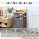 Cesto Portabiancheria 2 Scomparti 42x35x84,5 cm Sacchi in Tessuto in Bambù