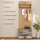 Mobile da Ingresso 60x30x170 cm con Panca Scarpiera e Appendiabiti con 4 Ganci in MDF e Metallo Rovere e Bianco      