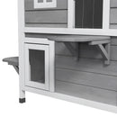 Casetta per Gatti da Esterno 99,5x76x91 cm con Tetto Apribile 2 Piani 4 Ingressi Base rialzata in Legno di Abete Grigio      
