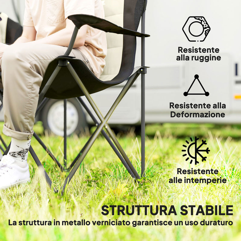 Set 2 Sedie da Campeggio Pieghevoli Portabicchieri e Borse di Trasporto Crema    