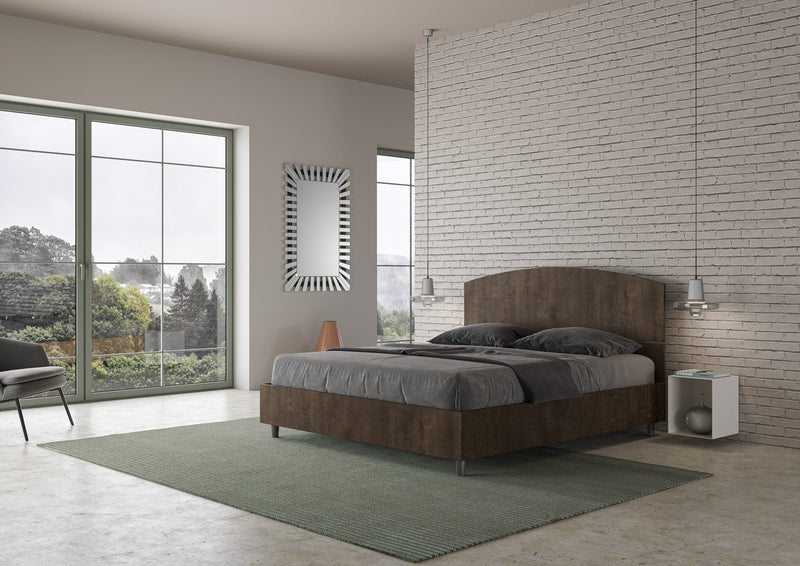 Letto Matrimoniale con Alzata Comoda Testata Inclinata a Doghe Dora Noce Varie Misure