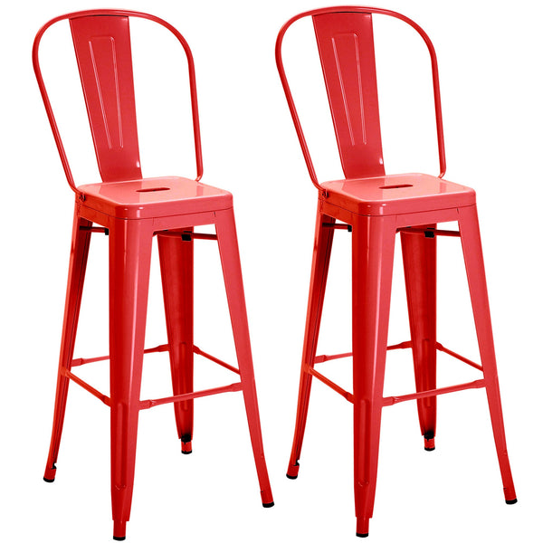 prezzo Set 2 Sgabelli da Bar Stile Industriale Schienale Rimovibile 44x49x116 cm in Metallo Rosso