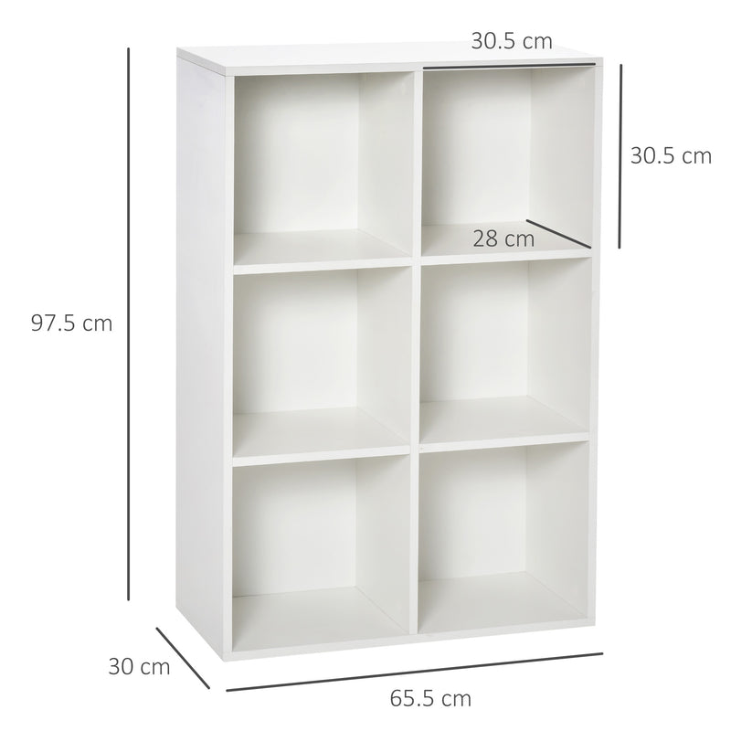 Libreria a Cubi 65,5x30x97,5 cm 6 Vani a Giorno Rivestimento in Melamina Bianco  