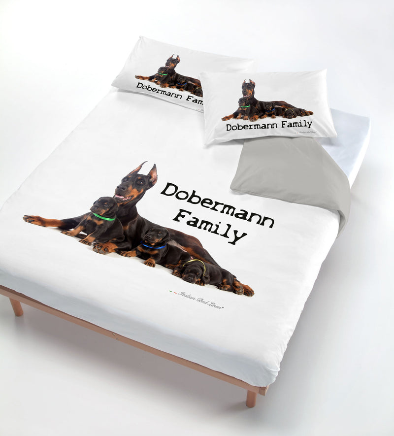 Copripiumino con Stampa sul Sacco e Federe Doberman Family