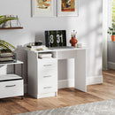 Scrivania 100x40x75 cm con 3 Cassetti e Vano a Giorno in Legno Bianco  