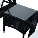 Set 2 Lettini Prendisole da Giardino in Rattan Sintetico con Materassino Imbottito e Tavolino Nero 