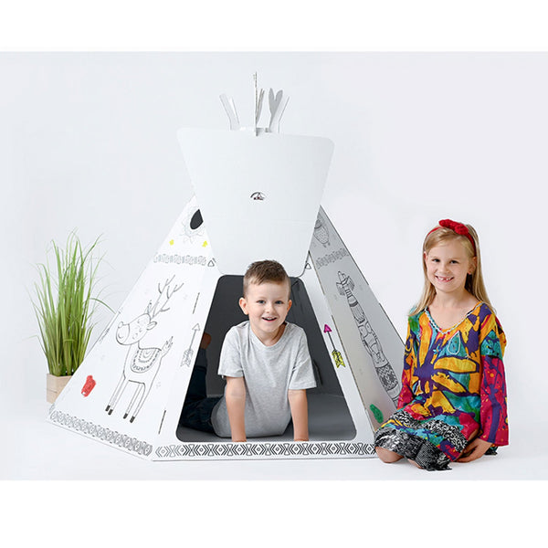 sconto Tenda per Bambini Tipì Indiano in Carta da Colorare 126x122x141 cm Bianco