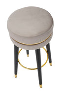 Sgabello Bar Paris Ø35x74 cm in Legno e Tessuto Vellutato Grigio