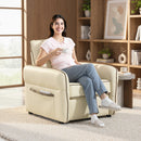 Poltrona da Salotto Moderna con Imbottitura Spessa Tasca Laterale e Rivestimento in Finta Pelle Beige      
