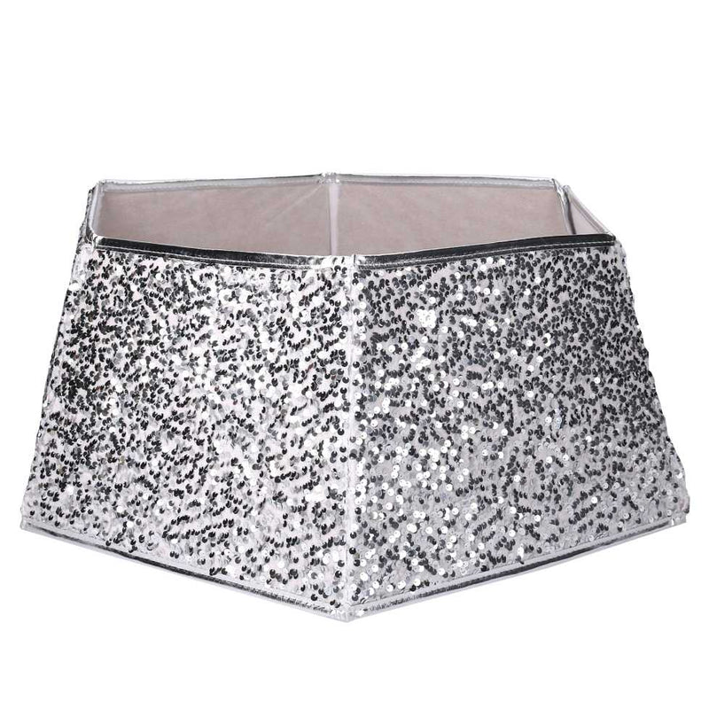 Copri base albero tessuto pieghevole argento double face esagonale cm Ø68xh25