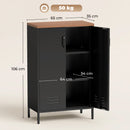 Credenza in Metallo 65x35x106 cm con 2 Ante e Ripiano Regolabile Nero      