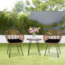 Set Arredo Giardino in Rattan con Tavolino Ripiano in Vetro e 2 Sedie da Esterno